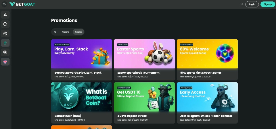 Screenshot of the BetGoat bonuses page