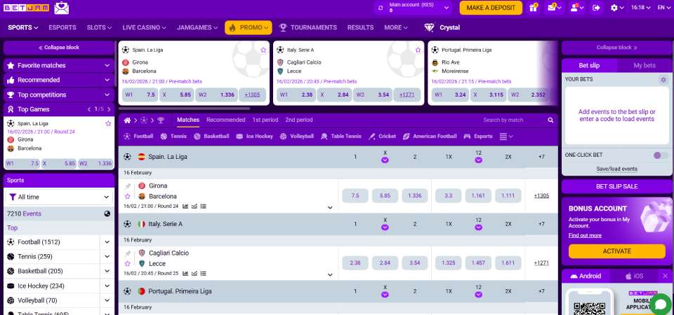 betjam sport page screenshot