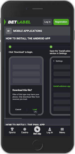 The mobile screenshot how to install apk at BetLabel