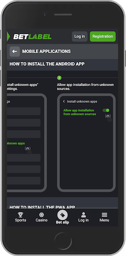 The mobile screenshot how to install apk at BetLabel by steps