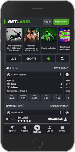 The mobile screenshot of BetLabel main page