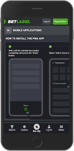 The mobile screenshot how to install PWA for BetLabel