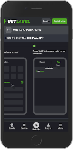 The mobile screenshot how to install PWA for BetLabel by steps