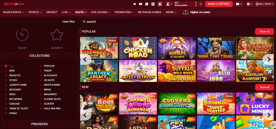 Screenshot of the Betmaan Casino page