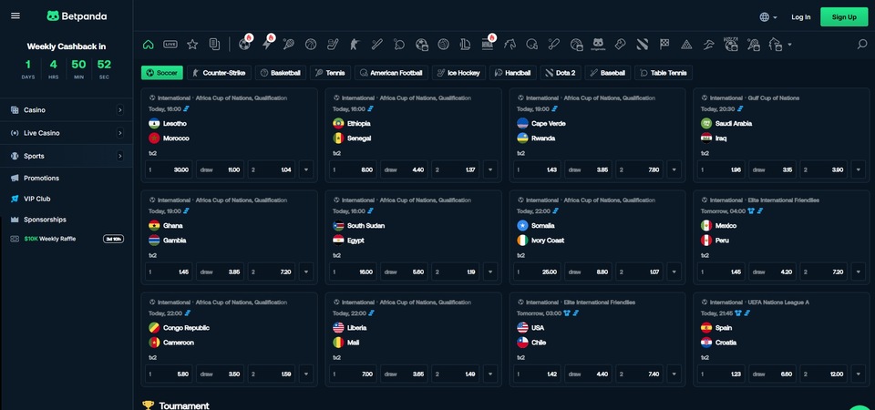 Screenshot of the Betpanda.io sport page