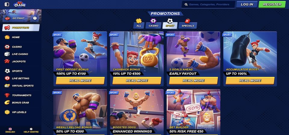 Screenshot of the BigClash bonuses page
