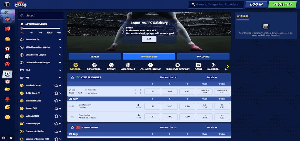 Screenshot of the BigClash sport page