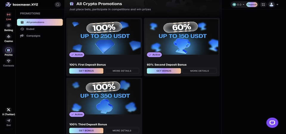 Screenshot of the BookmakerXYZ promo page