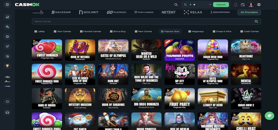 Screenshot of the Casinok casino page