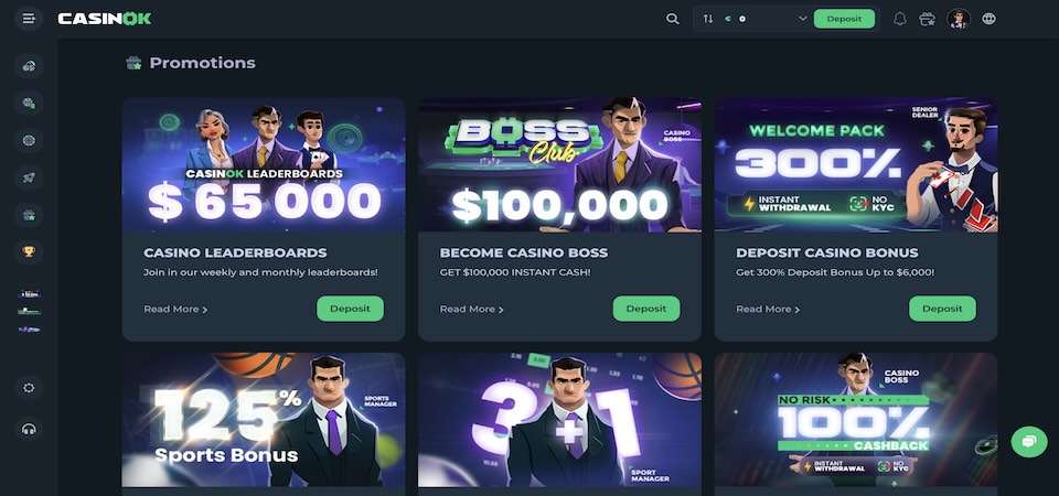 Screenshot of the Casinok promo page