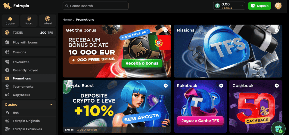Screenshot of the Fairspin promo page