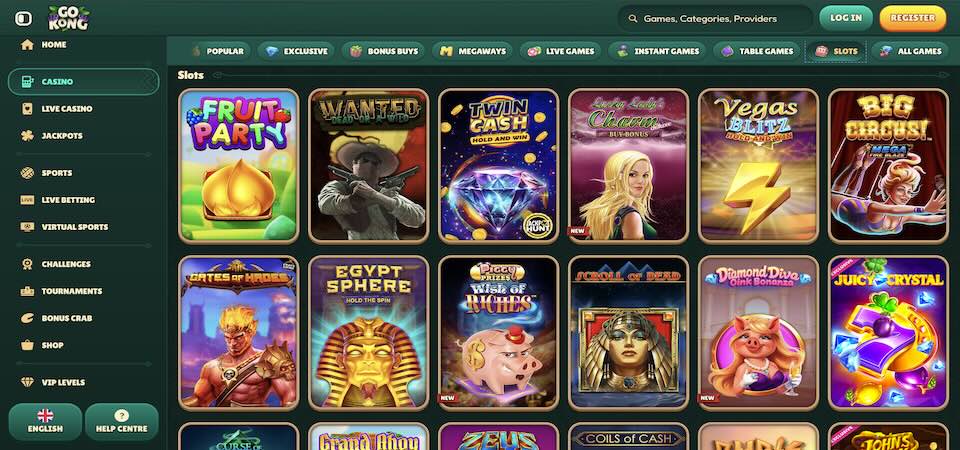 Screenshot of the GoKong casino page