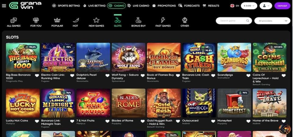 Screenshot of the Granawin casino page