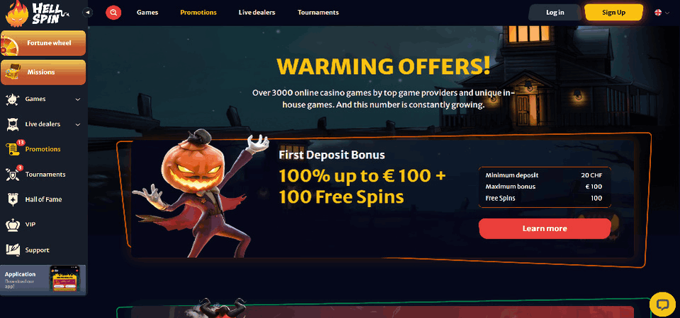 Screenshot of HellSpin casino promo page