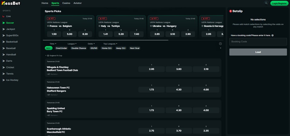 Screenshot of the Kessbet sports page