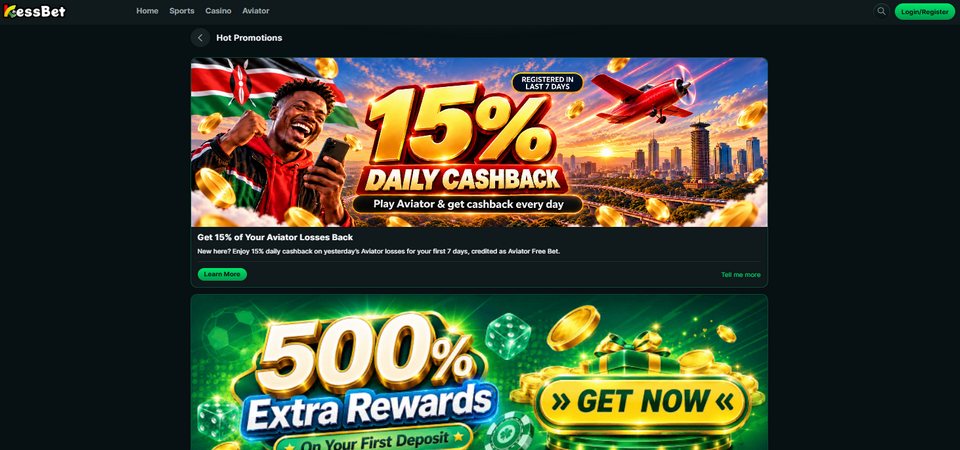 Screenshot of the Kessbet promo page