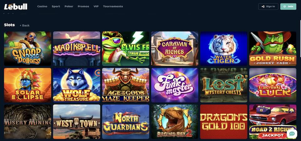 Screenshot of the Lebull casino page