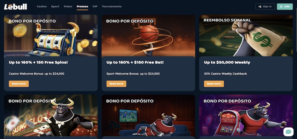 Screenshot of the Lebull promotions page