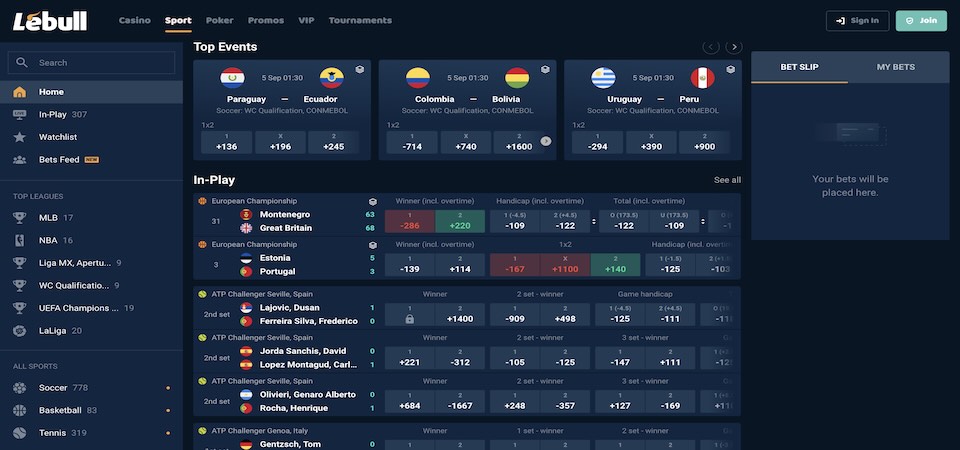 Screenshot of the Lebull sports page