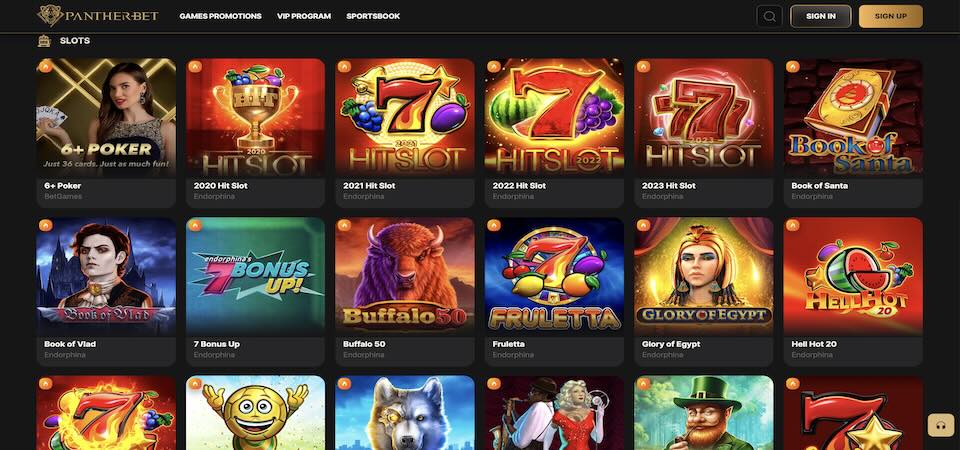 Screenshot of the PantherBet casino page