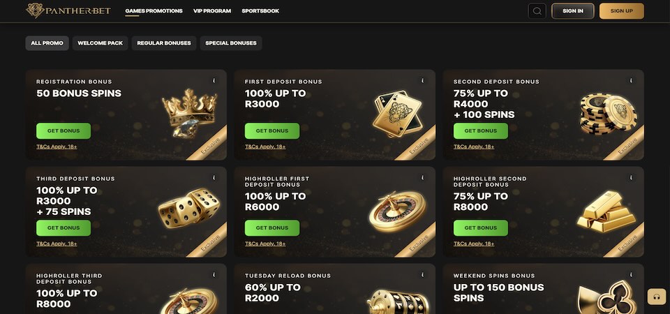 Screenshot of the PantherBet promo page
