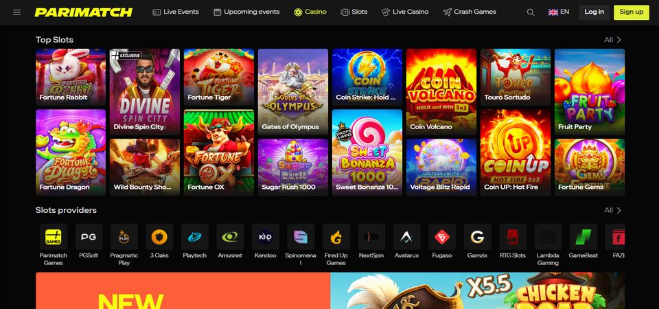 Screenshot of the Parimatch casino page