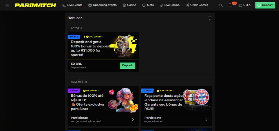 Screenshot of the Parimatch promo page