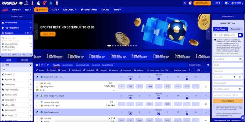 Mobile screenshot of Paripesa main page