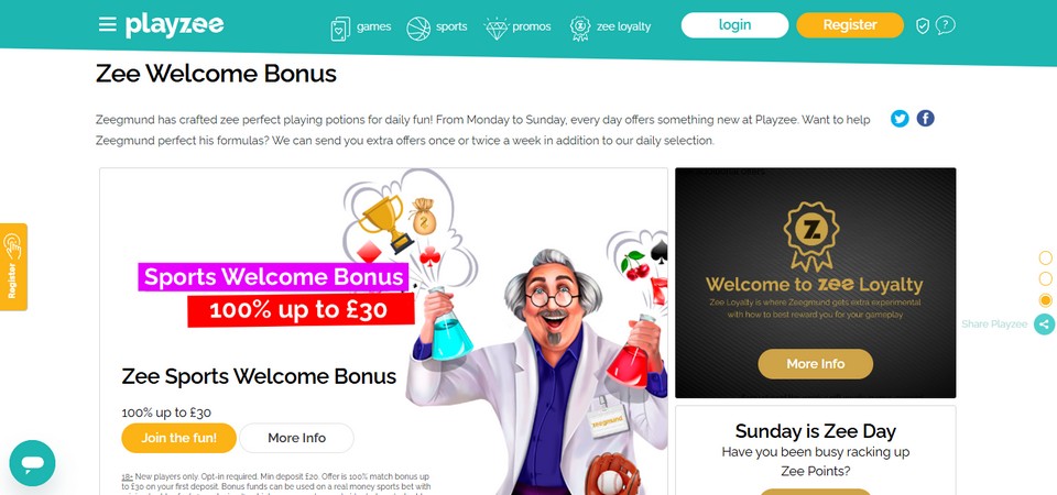 Screenshot of the Playzee promo page