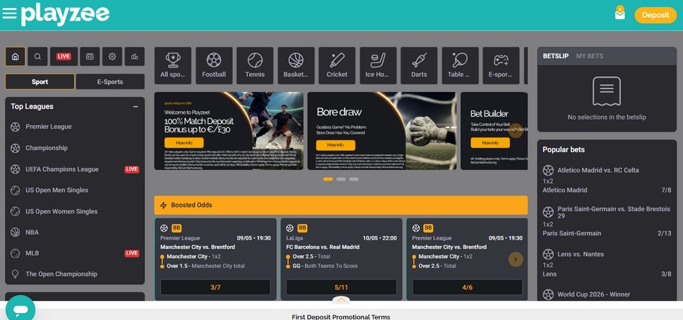 Screenshpt of the Playzee sport page