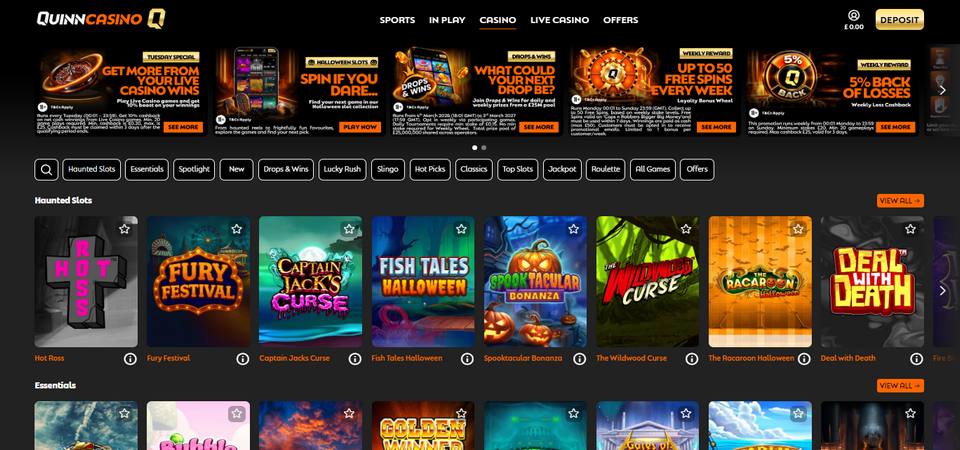 Screenshot of the Quinnbet Casino page