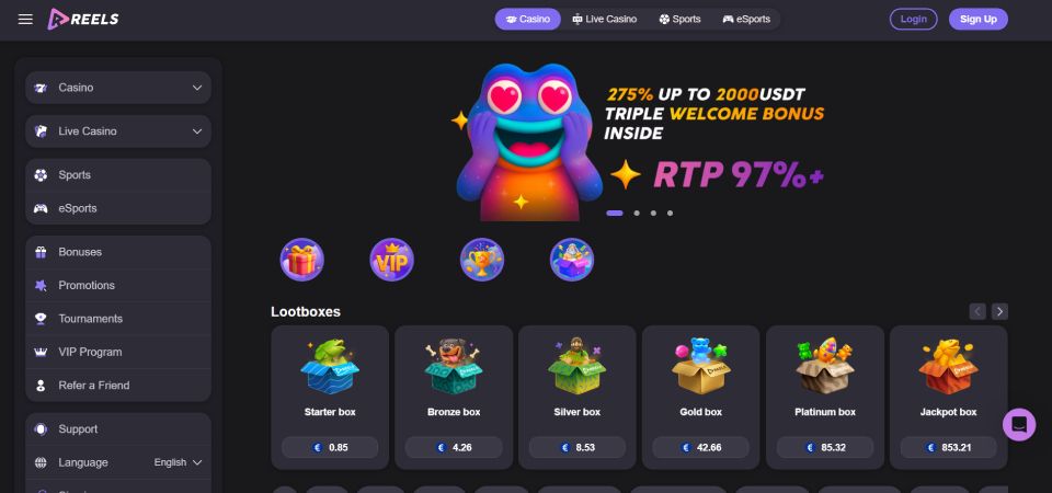 screenshot of promo page reels.io