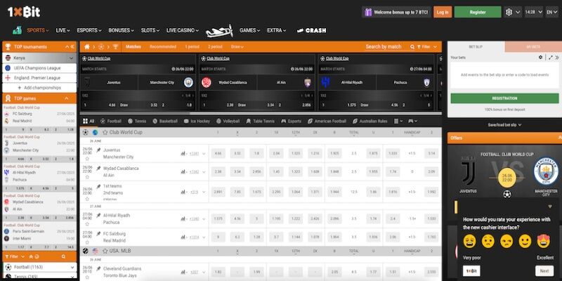 Screenshot of 1xBit sports page
