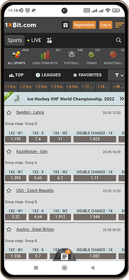 Mobile screenshot of the 1xbit sport page