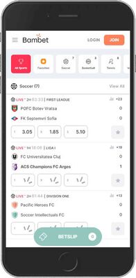 Bambet mobile app - sports page