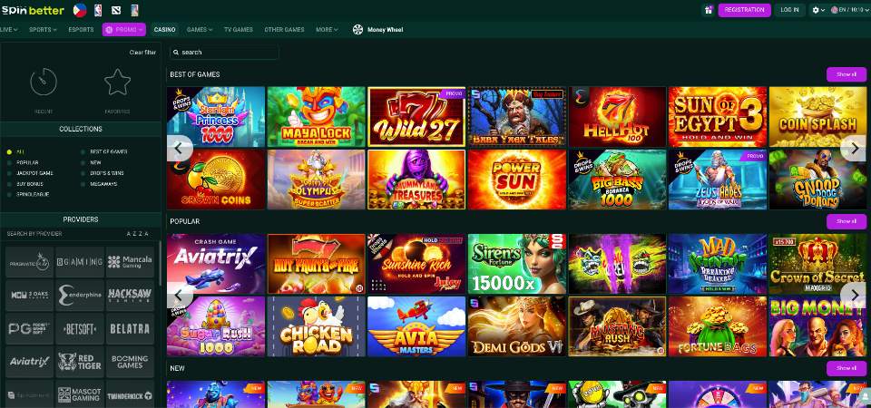 The screenshot of Spinbetter casino page