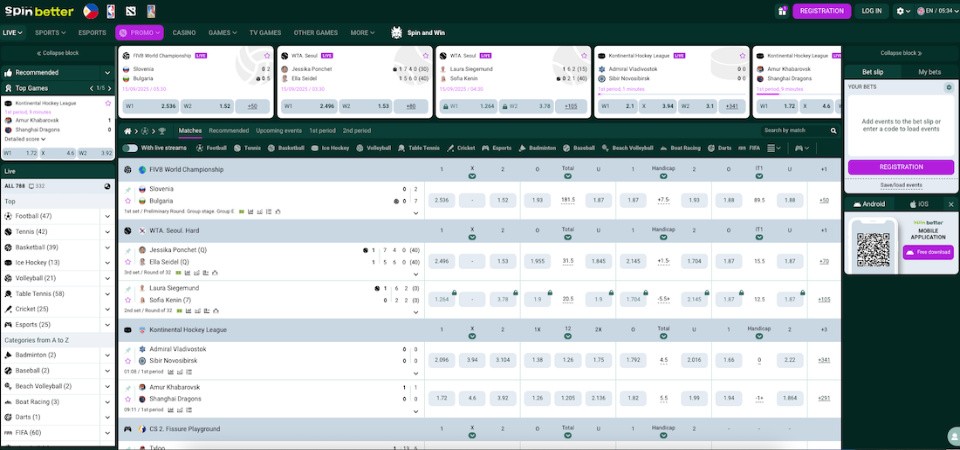 The screenshot of Spinbetter live page