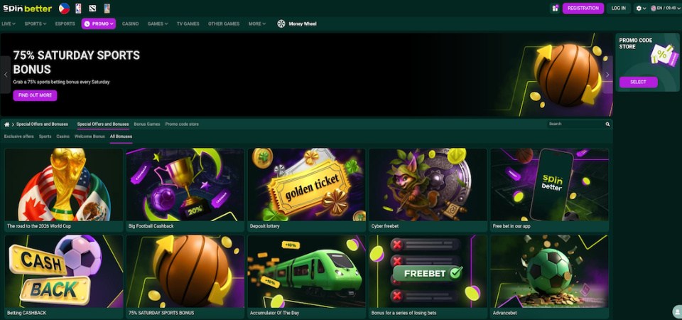 The screenshot of Spinbetter promo page