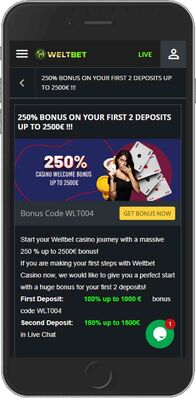 Weltbet mobile app - promo page