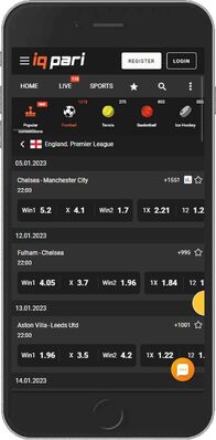 IQpari mobile app - sports page