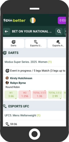 Mobile screenshot of the SpinBetter event page