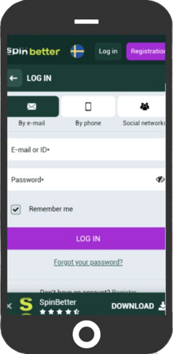 Spinbetter mobile login and registration option