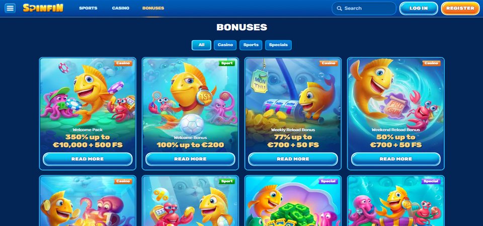 Screenshot of the Spinfin promo page