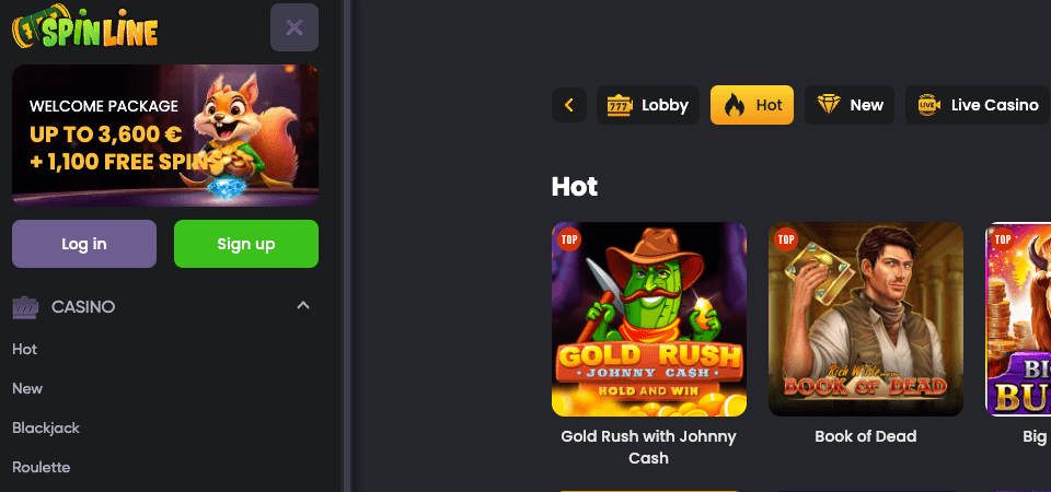 Spinline casino page