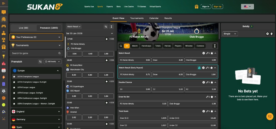 Screenshot of the Sukan8 sports page