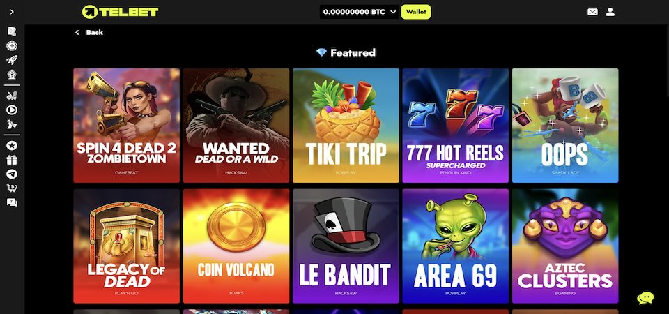 Screenshot of the TelBet casino page