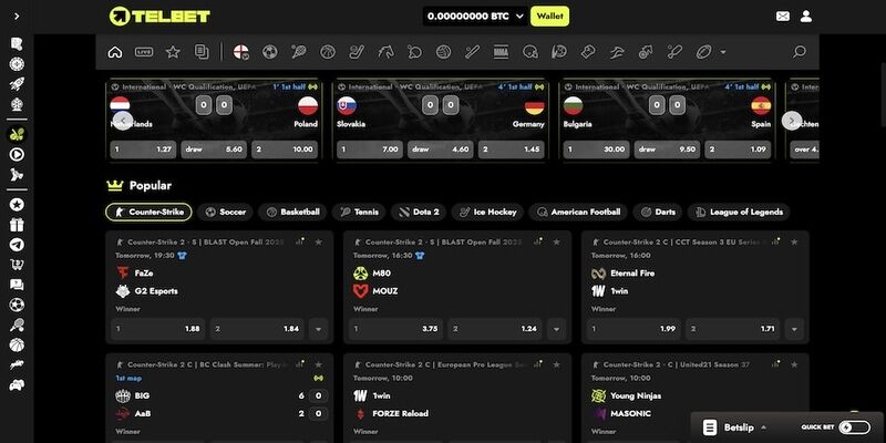 Telbet main page screenshot