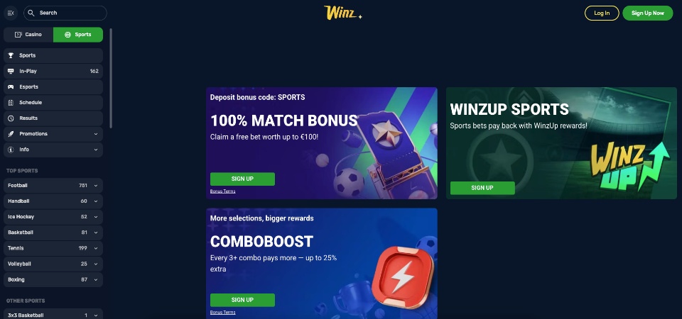 Screenshot of the Winz.io promo page