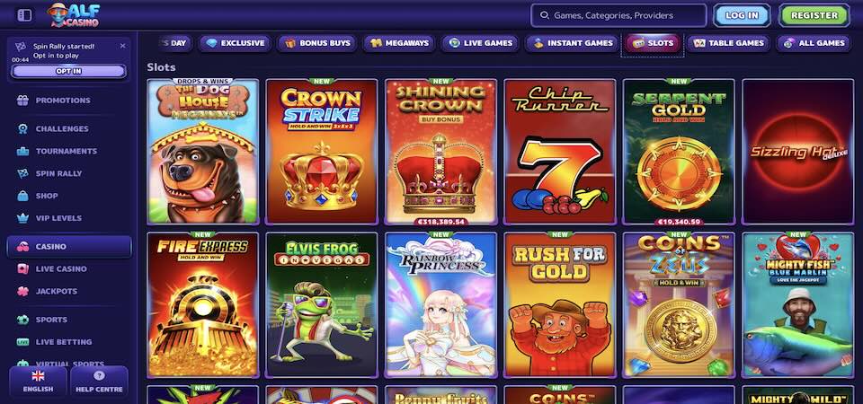 Screenshot of the AlfCasino casino page