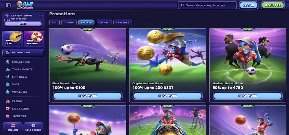 Screenshot of the AlfCasino promo page